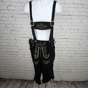 Black Suede Leather German Traditional Oktoberfest Lederhosen Suspenders Size 60